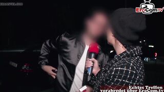 Real public flashing at street casting with unknown people